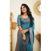 Women's Litchi silk Printed Saree With Unstitched Blouse (Rama Blue) Women's Litchi silk Printed Saree With Unstitched Blouse (Rama Blue)