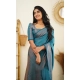 Women's Litchi silk Printed Saree With Unstitched Blouse (Rama Blue)