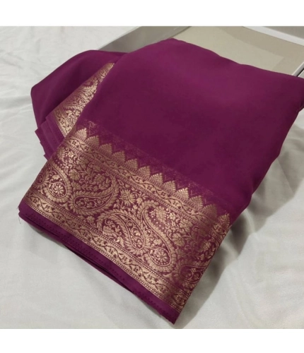 Women's Crepe Chit Pallu Solid Saree With Unstitched Blouse 5.5Mtr (light purple)