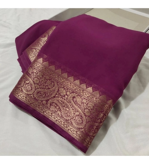 Women's Crepe Chit Pallu Solid Saree With Unstitched Blouse 5.5Mtr (light purple)