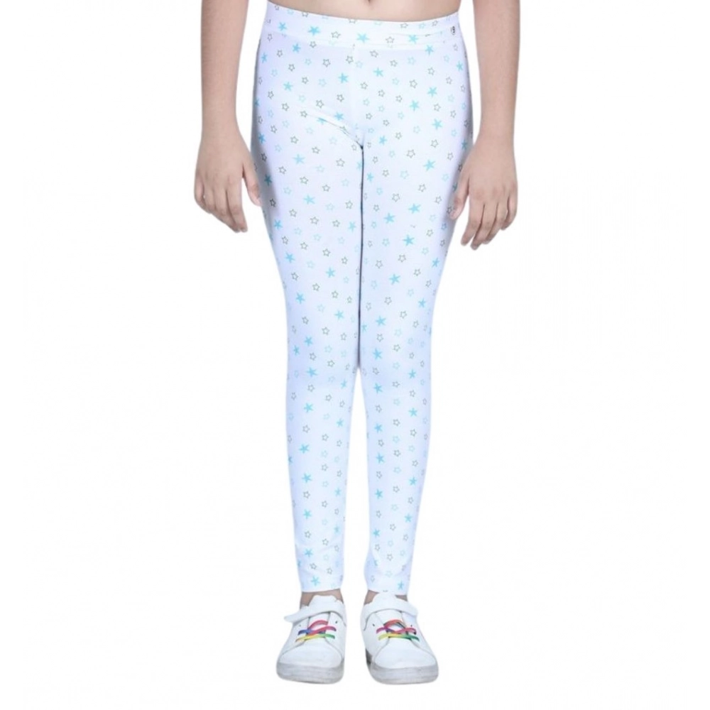 Girl's Cotton Lycra Printed Elasticated Leggings (White)