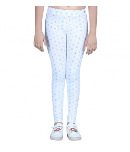 Girl's Cotton Lycra Printed Elasticated Leggings (White)