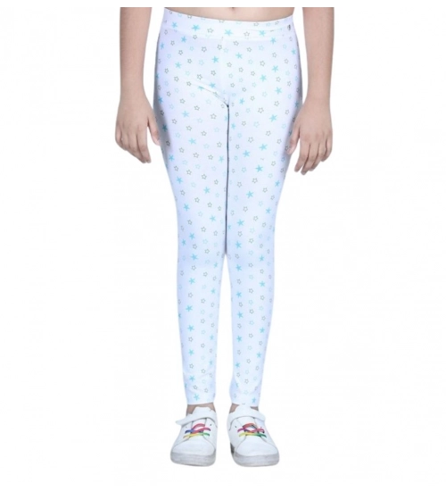 Girl's Cotton Lycra Printed Elasticated Leggings (White) Girl's Cotton Lycra Printed Elasticated Leggings (White)