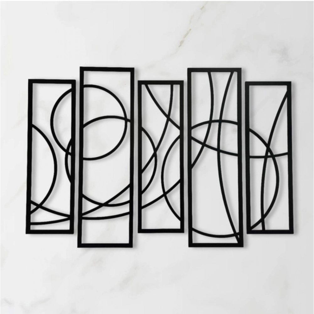 Wooden 5-Piece Wall Art Panel Frame – Elegant Black Abstract Design