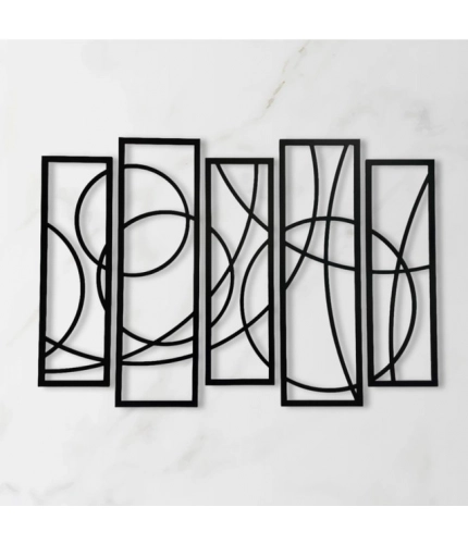 Wooden 5-Piece Wall Art Panel Frame – Elegant Black Abstract Design