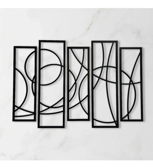Wooden 5-Piece Wall Art Panel Frame – Elegant Black Abstract Design