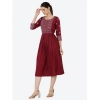 Women's Casual Rayon 3-4th Sleeves Kurti (Maroon)