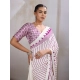 Women's Satin Crepe Printed Saree With Unstitched Blouse 5.5Mtr (White)