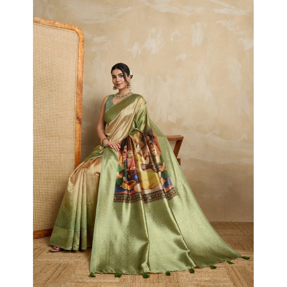 Women's Silk Printed Saree With Unstitched Blouse 5.5Mtr (Mehendi) Women's Silk Printed Saree With Unstitched Blouse 5.5Mtr (Mehendi)