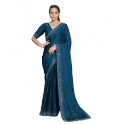 Women's Rangoli Diamond Weaving - Stone Work Saree With Unstitched Blouse 5.5Mtr (Teal)