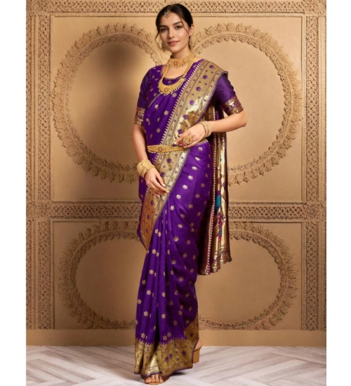 Women's Silk Blend Woven Saree With Unstitched Blouse 5.5Mtr (Purple)