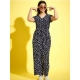 Girl's Polyester Moss Floral Short Sleeves Jumpsuit (Navy-white) Girl's Polyester Moss Floral Short Sleeves Jumpsuit (Navy-white)