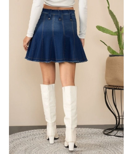 Women's Denim Washed Buttoned Skirt (Blue)