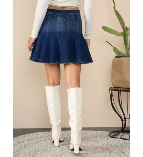 Women's Denim Washed Buttoned Skirt (Blue)