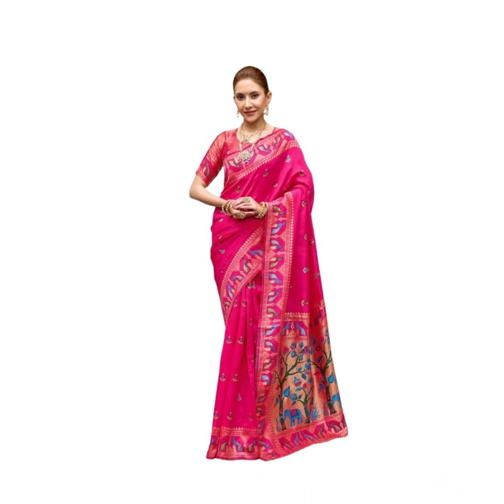 Women's Silk Blend Woven Saree With Unstitched Blouse 5.5 Mtr (Pink) Women's Silk Blend Woven Saree With Unstitched Blouse 5.5 Mtr (Pink)