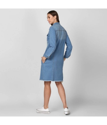 Women's Denim Washed Long Sleeves Jacket (Blue)