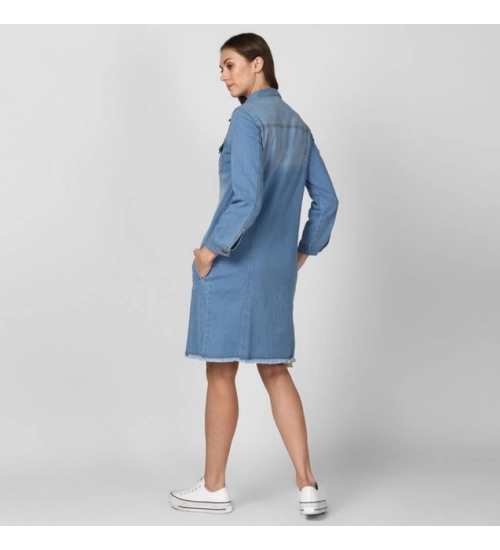 Women's Denim Washed Long Sleeves Jacket (Blue)