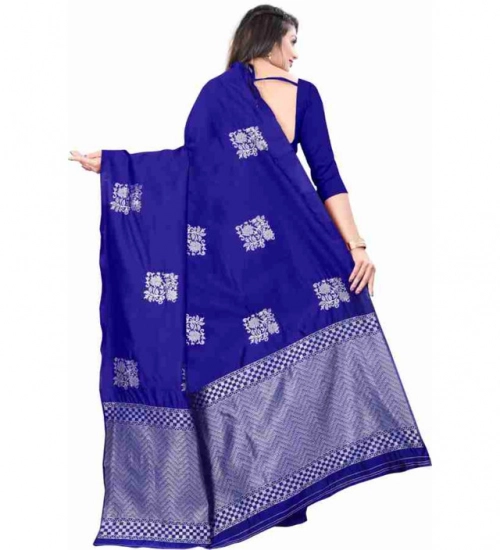 Women's Soft Lichi Silk Printed Saree With Unstitched Blouse 5.5Mtr (Royal-Blue)