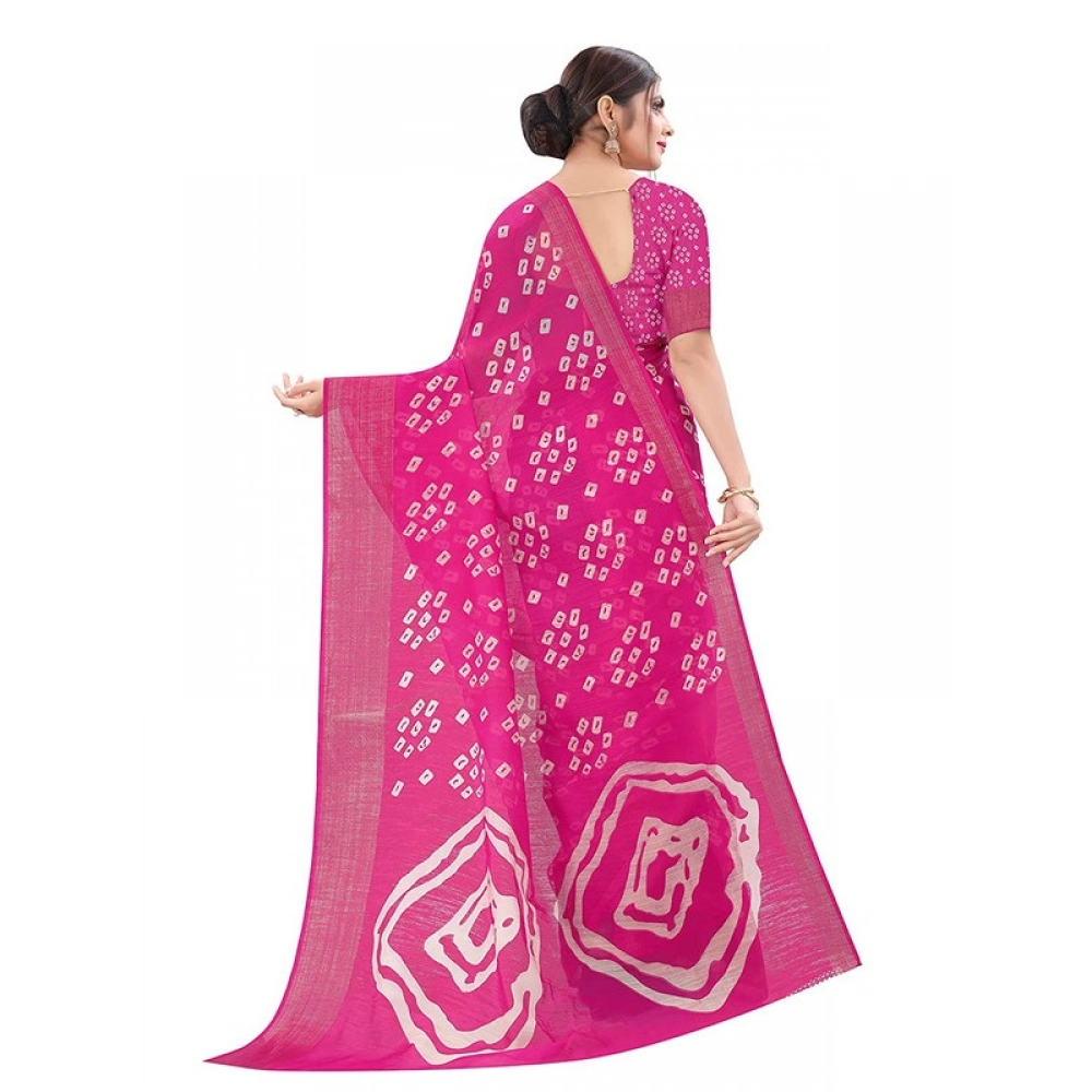 Women's Cotton Silk Bandhni Saree With Unstitched Blouse 5.5Mtr (Pink) Women's Cotton Silk Bandhni Saree With Unstitched Blouse 5.5Mtr (Pink)
