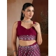 Women's Satin Crepe Printed Saree With Unstitched Blouse 5.5Mtr (Maroon)