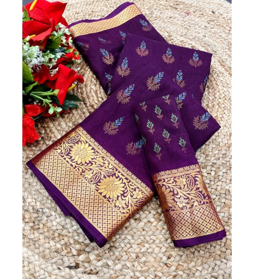 Women's Digital Dolla Silk Printed Saree With Unstitched Blouse 5.5Mtr (Purple)