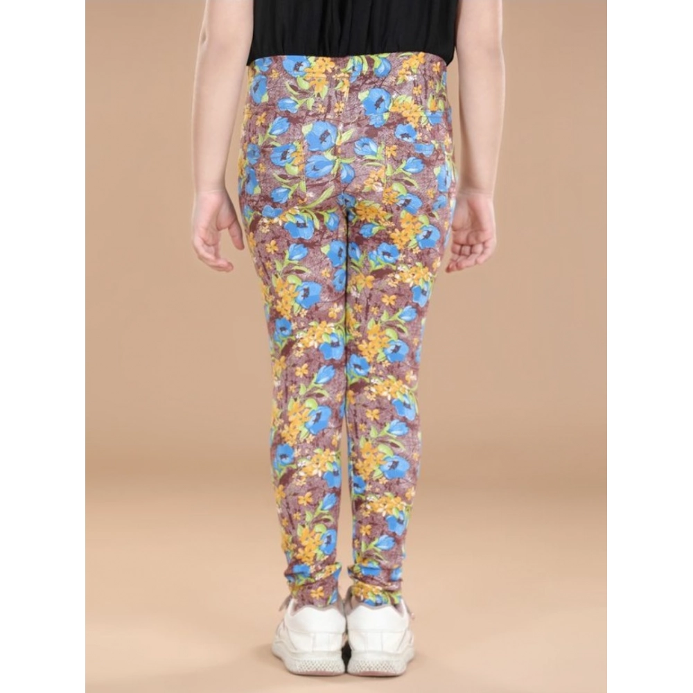 Girl's Cotton Lycra Floral Elasticated Jeggings (Multicolor) Girl's Cotton Lycra Floral Elasticated Jeggings (Multicolor)