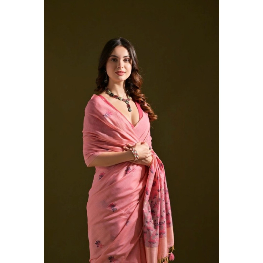 Women's Blended_Cotton Floral Saree With Unstitched Blouse 5.5Mtr (Pink) Women's Blended_Cotton Floral Saree With Unstitched Blouse 5.5Mtr (Pink)