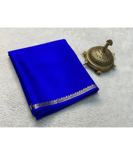 Women's Crepe Chit Pallu Solid Saree With Unstitched Blouse 5.5Mtr (Blue)