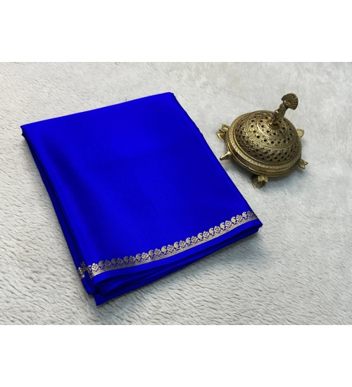 Women's Crepe Chit Pallu Solid Saree With Unstitched Blouse 5.5Mtr (Blue)