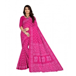Women's Soft Pure Cotton Printed Saree With Unstitched Blouse 5.5Mtr (Pink)