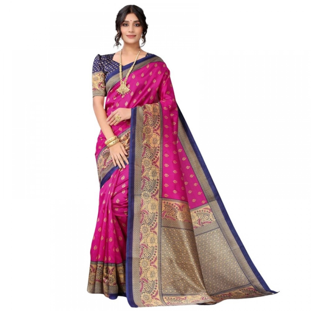 Women's Litchi silk Printed Saree With Unstitched Blouse 5-6 Mtrs (Pink) Women's Litchi silk Printed Saree With Unstitched Blouse 5-6 Mtrs (Pink)
