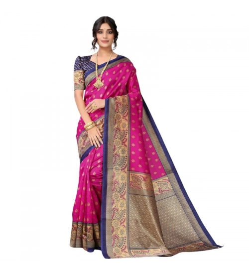 Women's Litchi silk Printed Saree With Unstitched Blouse  5-6 Mtrs (Pink)