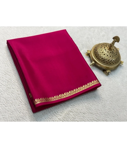 Women's Crepe Chit Pallu Solid Saree With Unstitched Blouse 5.5Mtr (Pink)