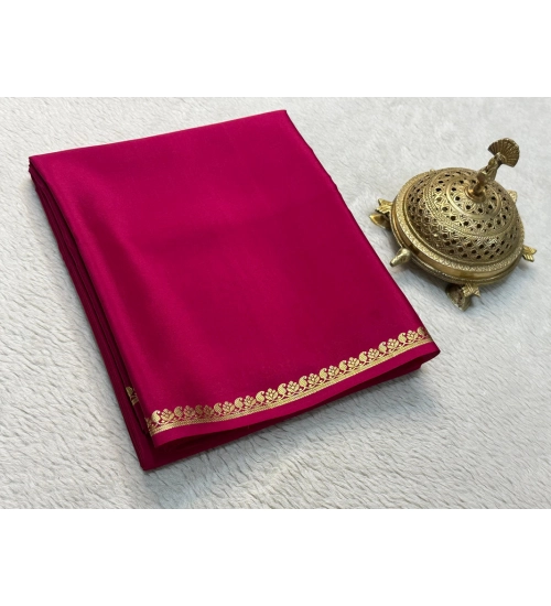 Women's Crepe Chit Pallu Solid Saree With Unstitched Blouse 5.5Mtr (Pink)
