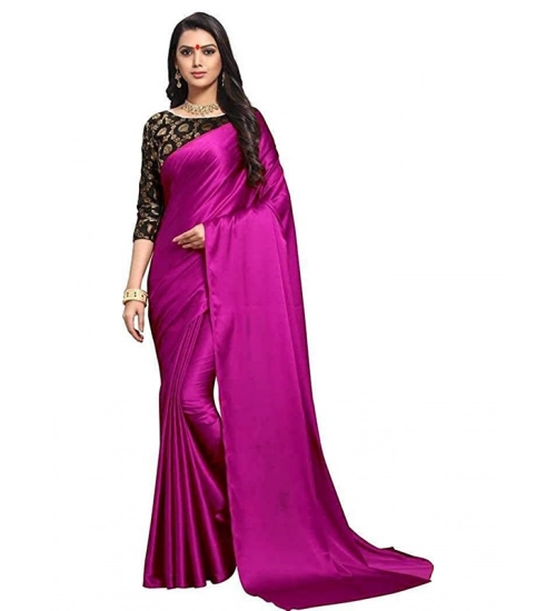 Women's Satin Solid Saree With Unstitched Blouse 5.5Mtr (Magenta)