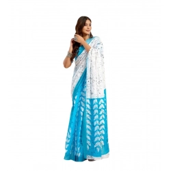 Women's Linen Cotton Printed Ready To Wear Saree With Unstitched Blouse 5.5 Mtr (Sky_Blue)
