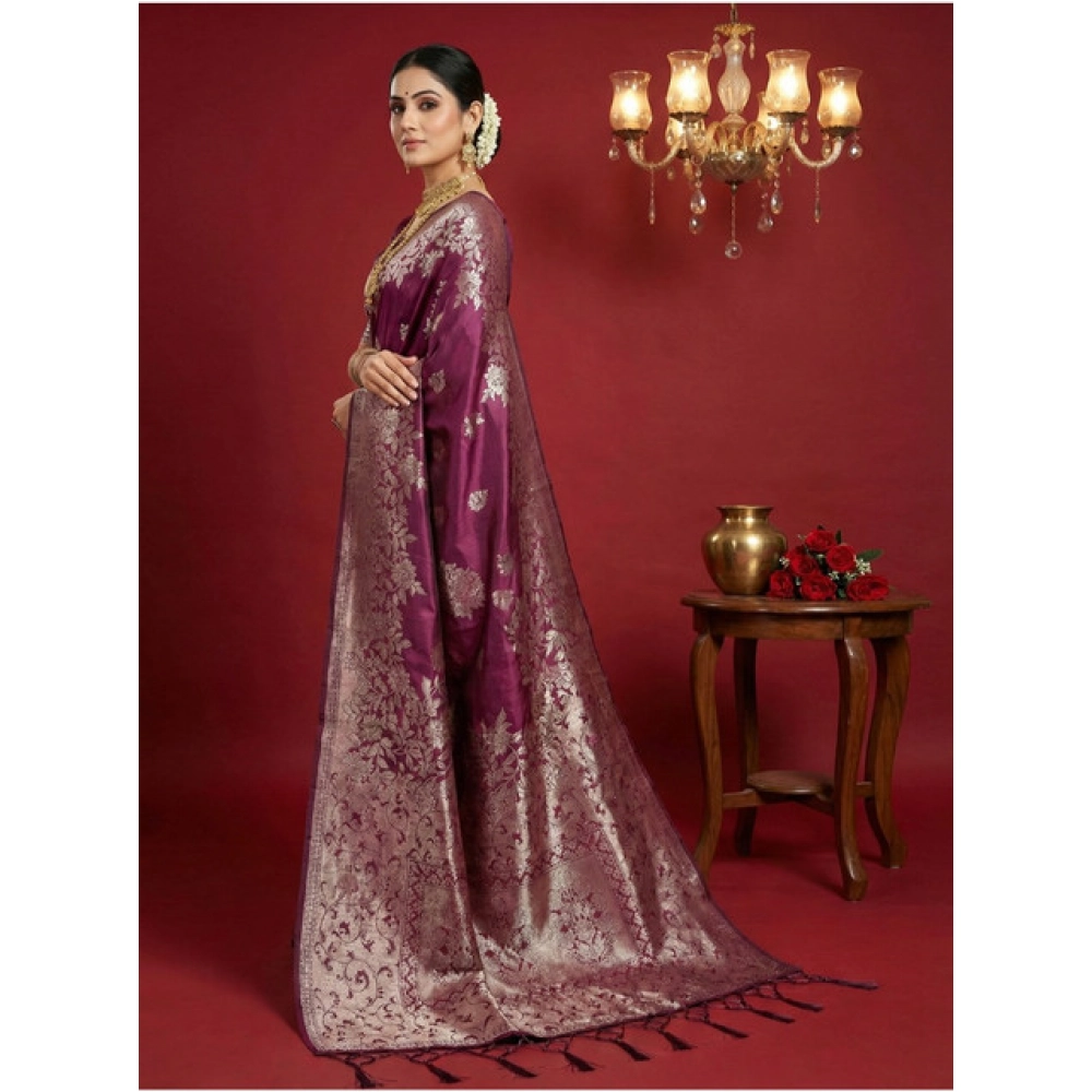 Women's Silk Blend Printed Saree With Unstitched Blouse 5.5Mtr (Purple) Women's Silk Blend Printed Saree With Unstitched Blouse 5.5Mtr (Purple)