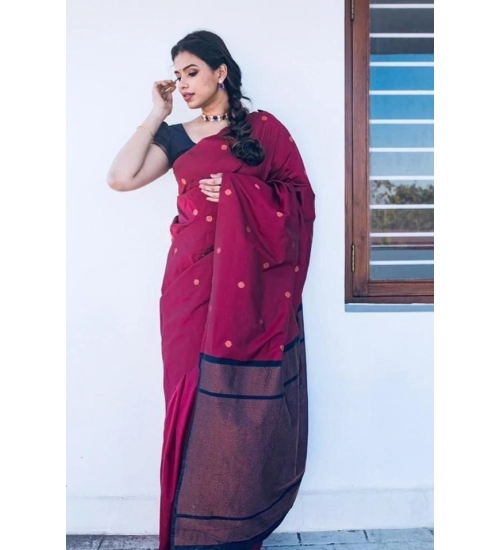 Women's Litchi silk Printed Saree With Unstitched Blouse (Red)