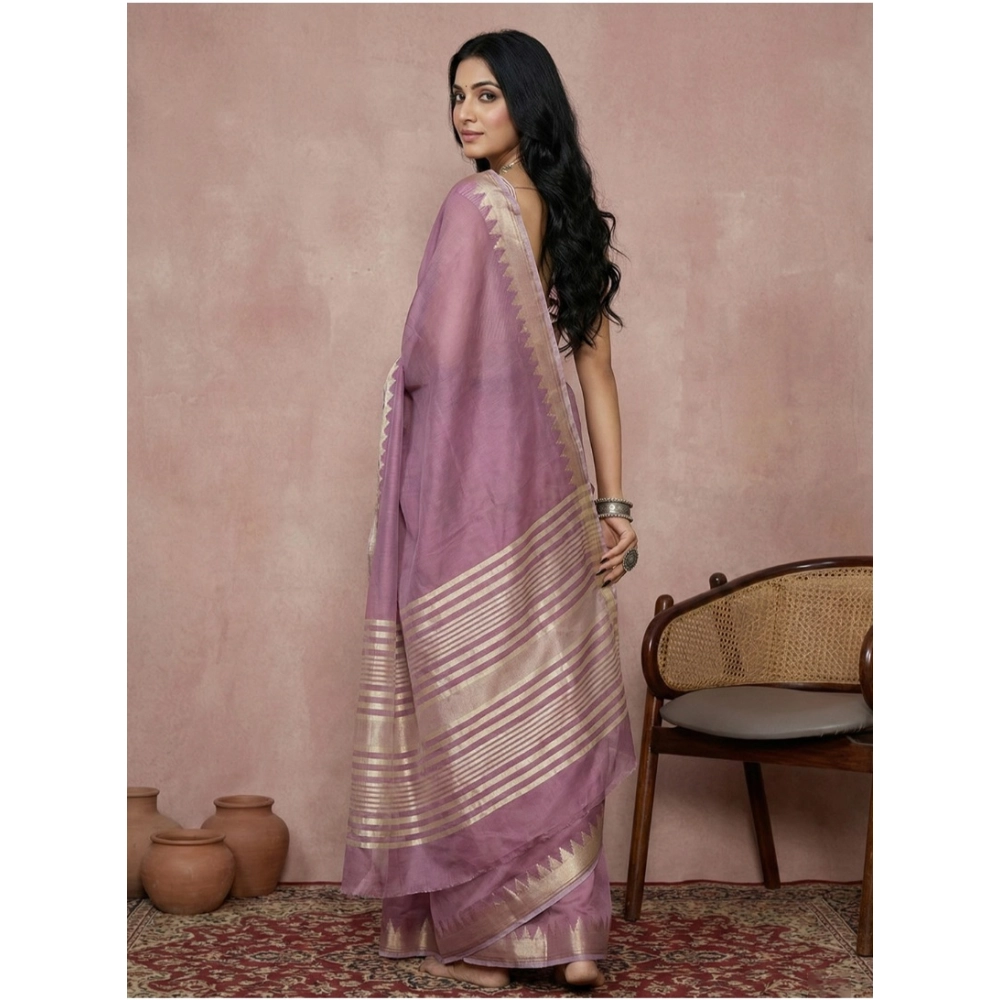 Women's Cotton Printed Saree With Unstitched Blouse 5.5Mtr (Purple)