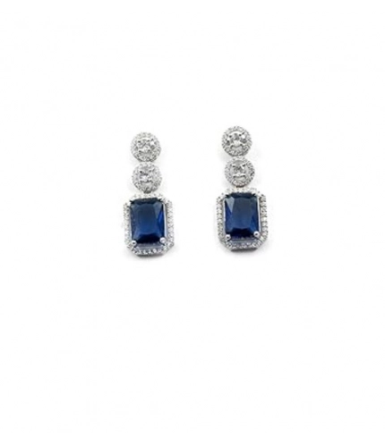 Women's Brass Silver Plated Drop Earrings (Blue)
