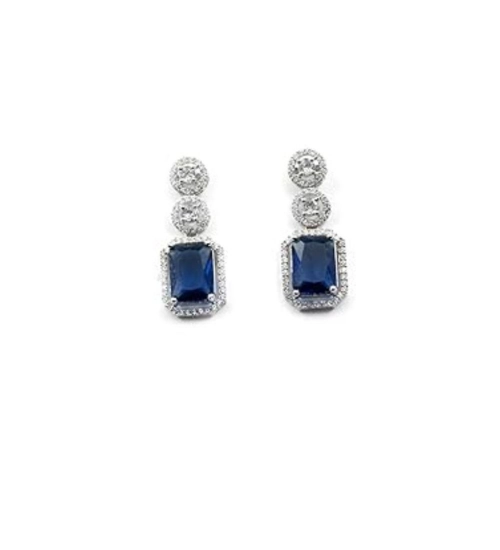 Women's Brass Silver Plated Drop Earrings (Blue)