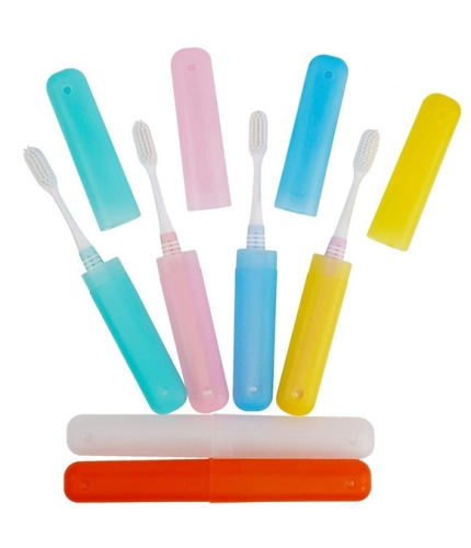 Pack of 4_Plastic Toothbrush Holder Travel 4-PieceS SeT Tube Cases (Color: Assorted )