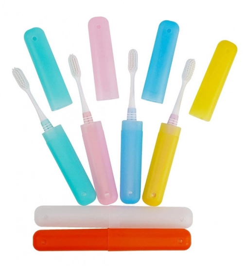 Pack of 4_Plastic Toothbrush Holder Travel 4-PieceS SeT Tube Cases (Color: Assorted )