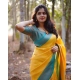 Women's Litchi silk Printed Saree With Unstitched Blouse (Yellow) Women's Litchi silk Printed Saree With Unstitched Blouse (Yellow)