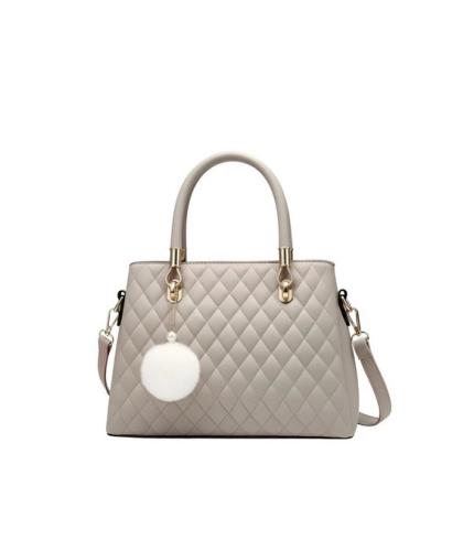 Women's PU Leather Solid Shoulder Zipper Handbag (Grey)
