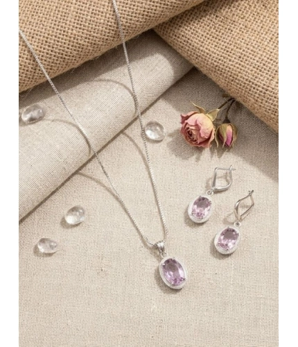Women's Brass Silver Plated Pendant Set (Pink)