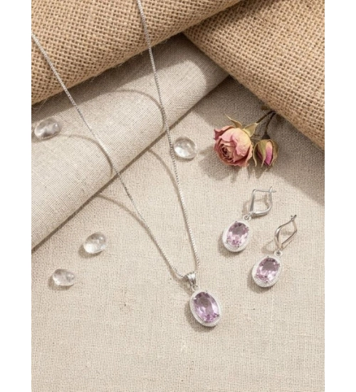 Women's Brass Silver Plated Pendant Set (Pink)