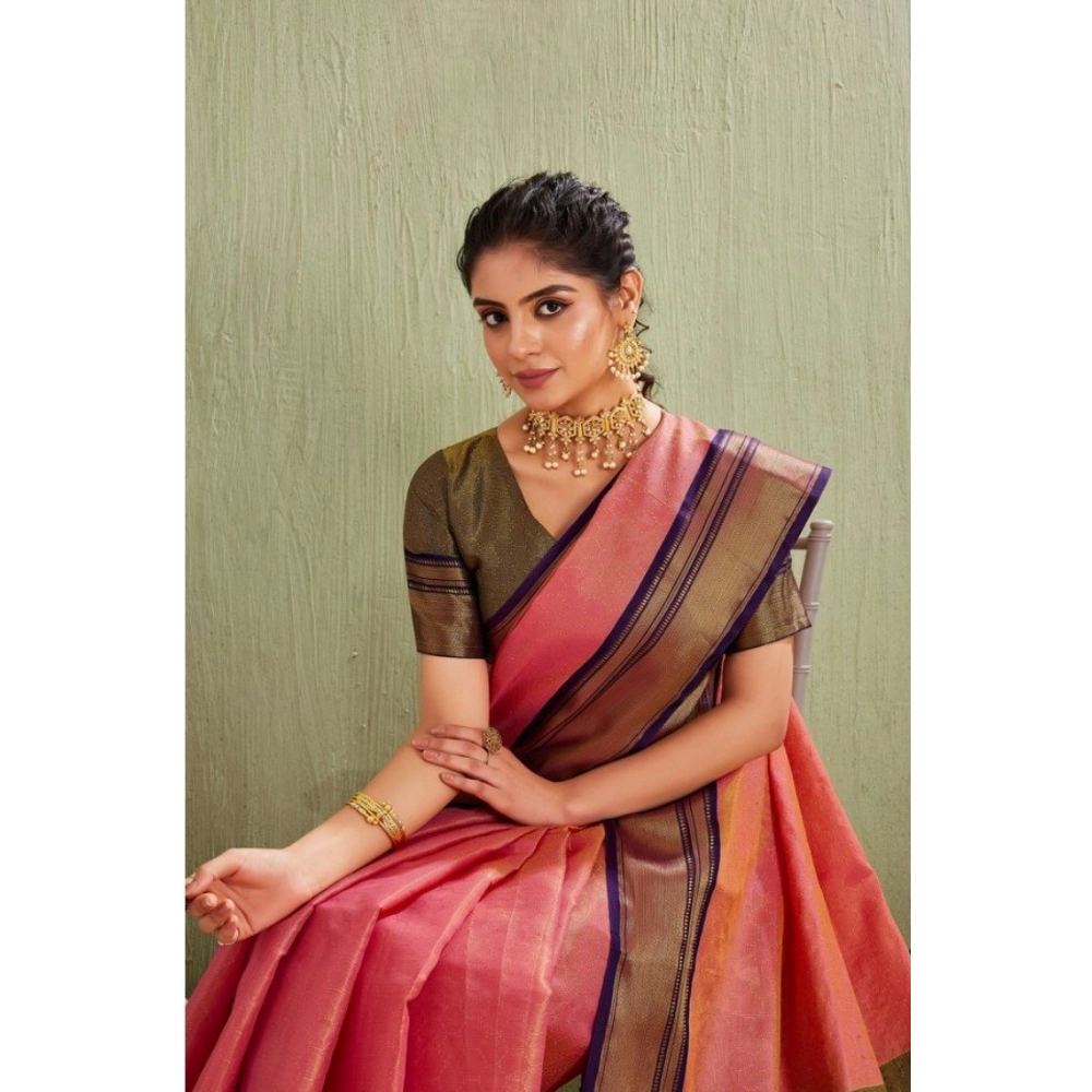 Women's Silk Blended Jaquard Woven Saree With Unstitched Blouse 5.5Mtr (Pink) Women's Silk Blended Jaquard Woven Saree With Unstitched Blouse 5.5Mtr (Pink)