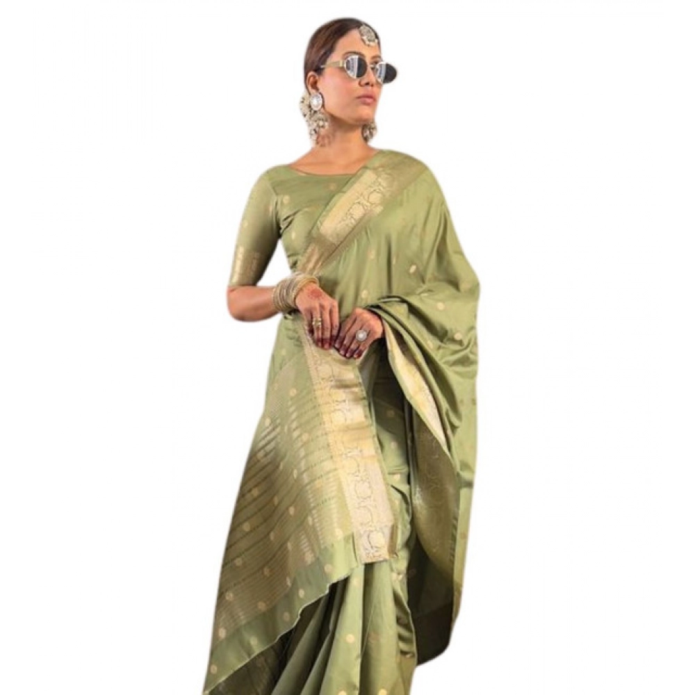 Women's Satin Printed Saree With Unstitched Blouse 5.5Mtr (Green) Women's Satin Printed Saree With Unstitched Blouse 5.5Mtr (Green)