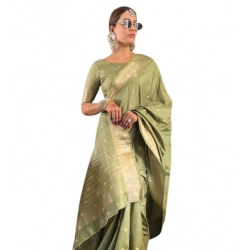 Women's Satin Printed Saree With Unstitched Blouse 5.5Mtr (Green)
